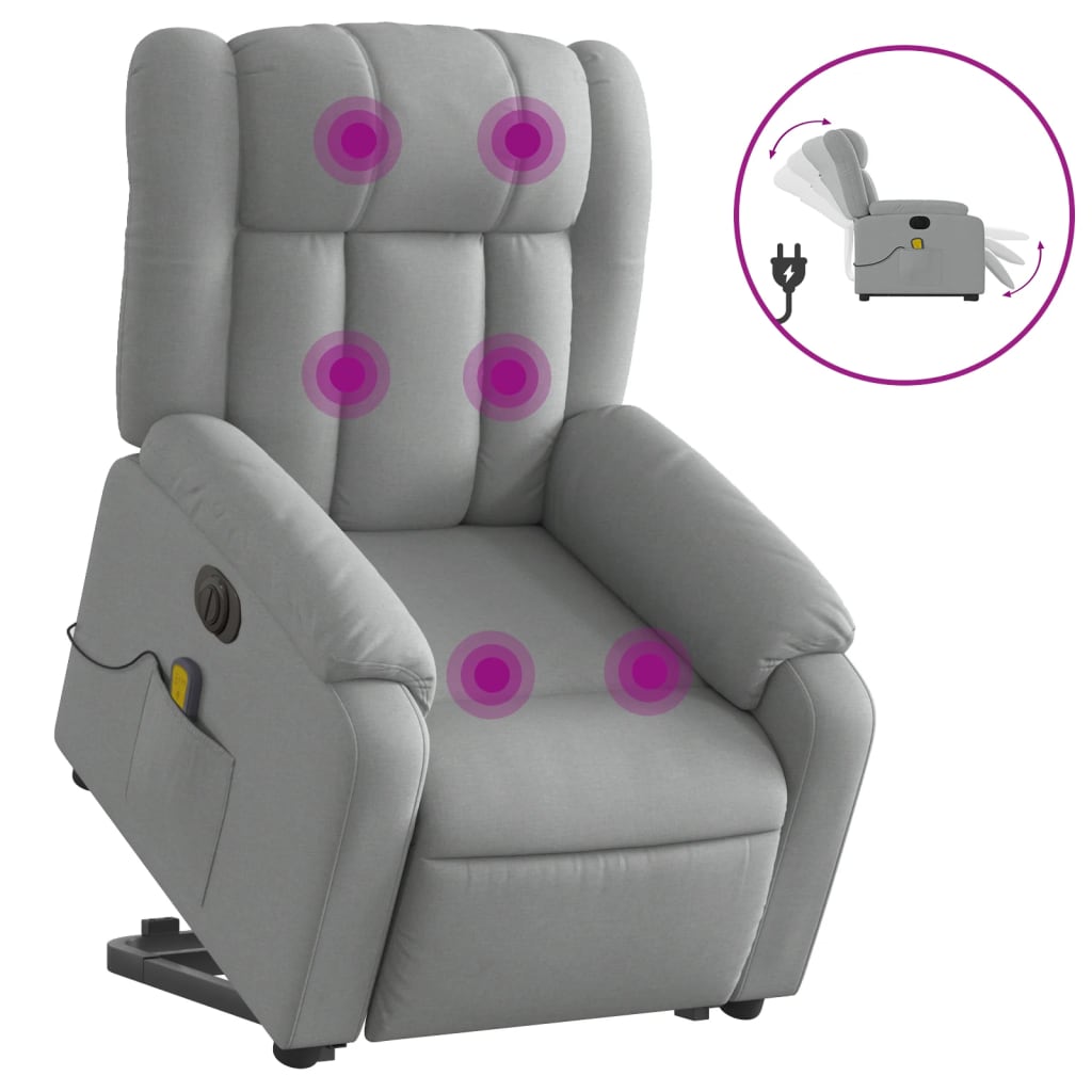 Fauteuil inclinable de massage électrique Gris clair Tissu Fauteuils vidaXL   