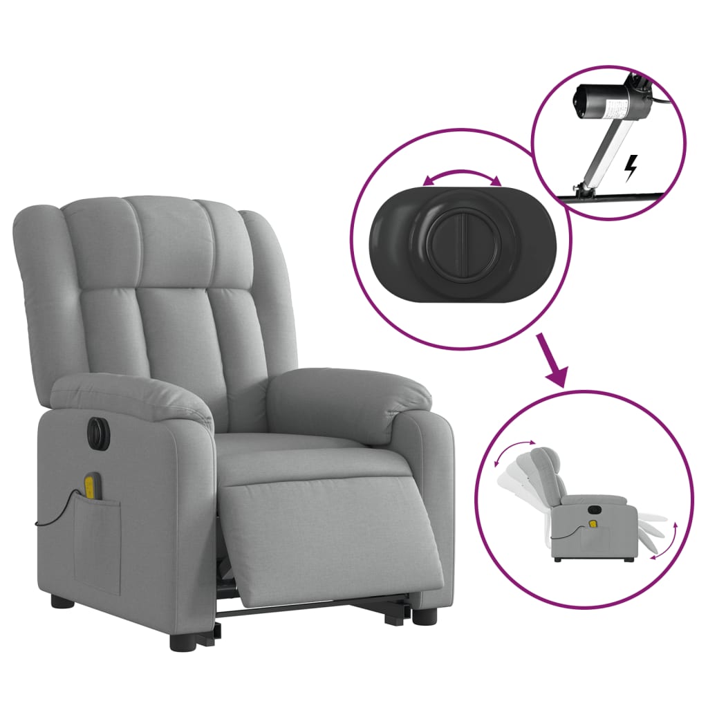 Fauteuil inclinable de massage électrique Gris clair Tissu Fauteuils vidaXL   