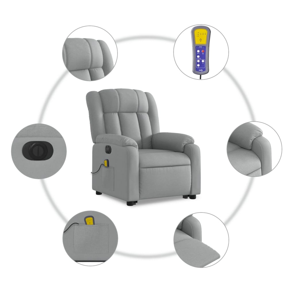 Fauteuil inclinable de massage électrique Gris clair Tissu Fauteuils vidaXL   