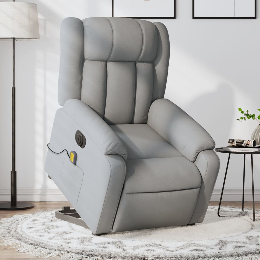 Fauteuil inclinable de massage électrique Gris clair Tissu Fauteuils vidaXL   