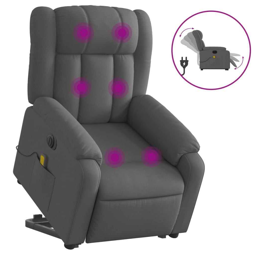 Fauteuil inclinable de massage électrique Gris foncé Tissu Fauteuils vidaXL   