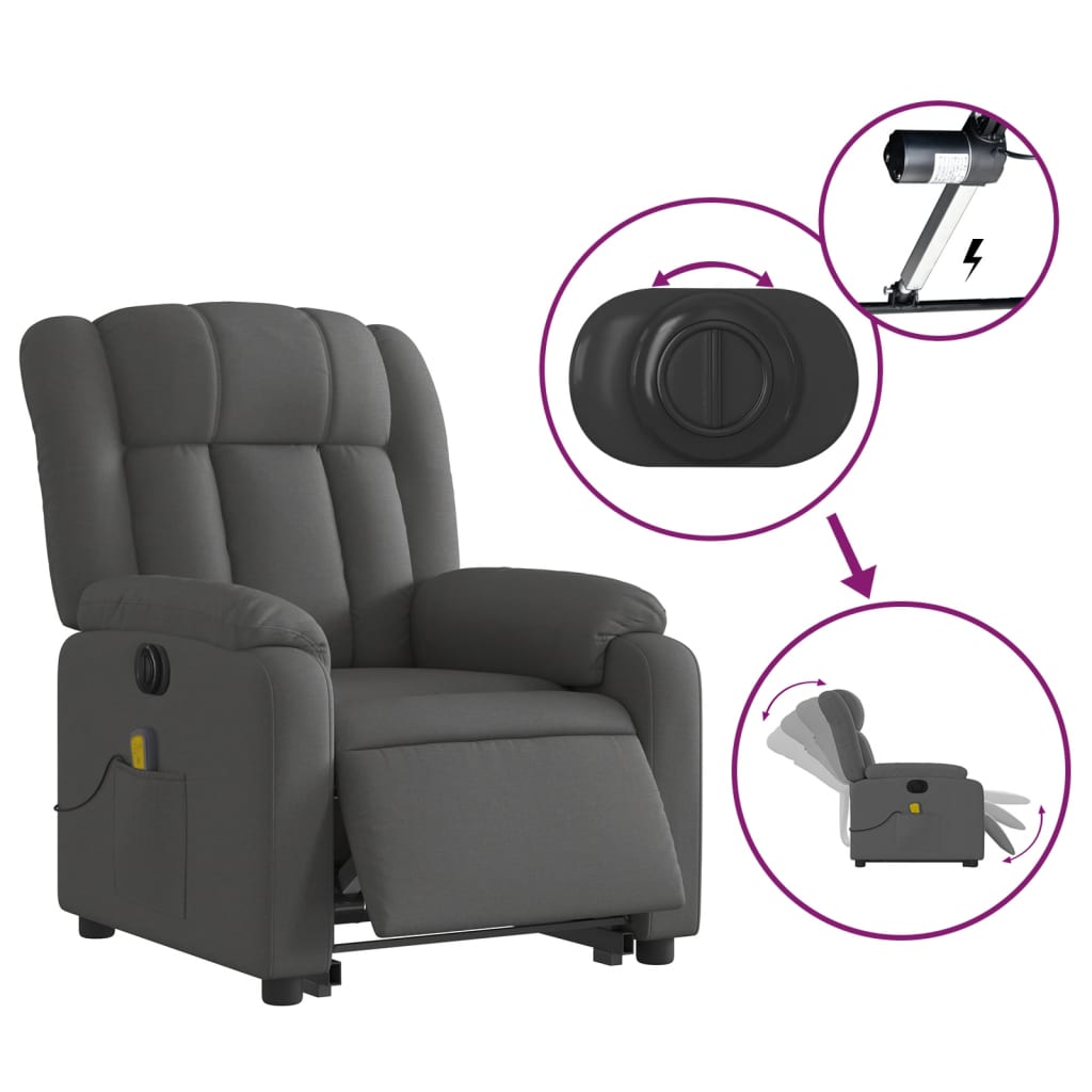 Fauteuil inclinable de massage électrique Gris foncé Tissu Fauteuils vidaXL   