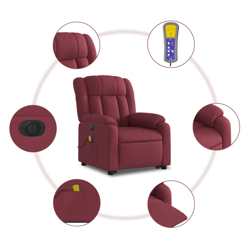 Fauteuil inclinable de massage électrique Rouge bordeaux Tissu