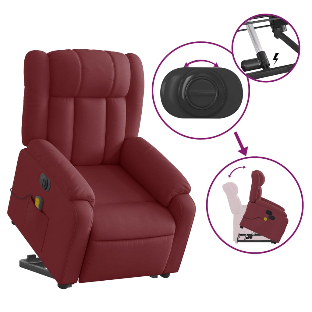 Fauteuil inclinable de massage électrique Rouge bordeaux Tissu