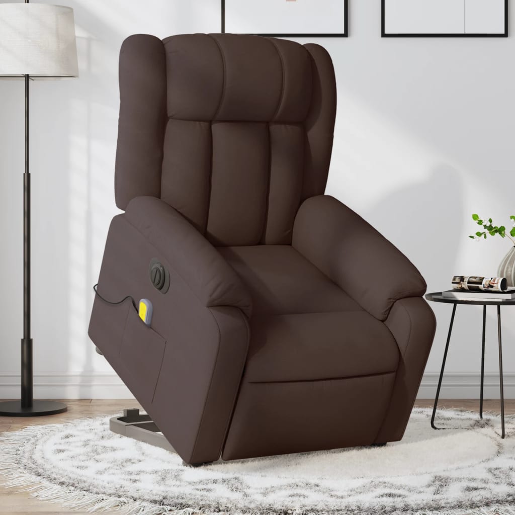 Fauteuil inclinable de massage électrique Marron foncé Tissu Fauteuils vidaXL