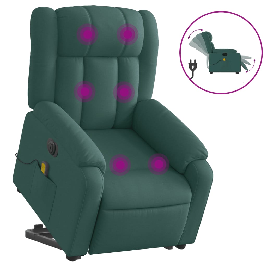 Fauteuil inclinable de massage électrique Vert foncé Tissu Fauteuils vidaXL