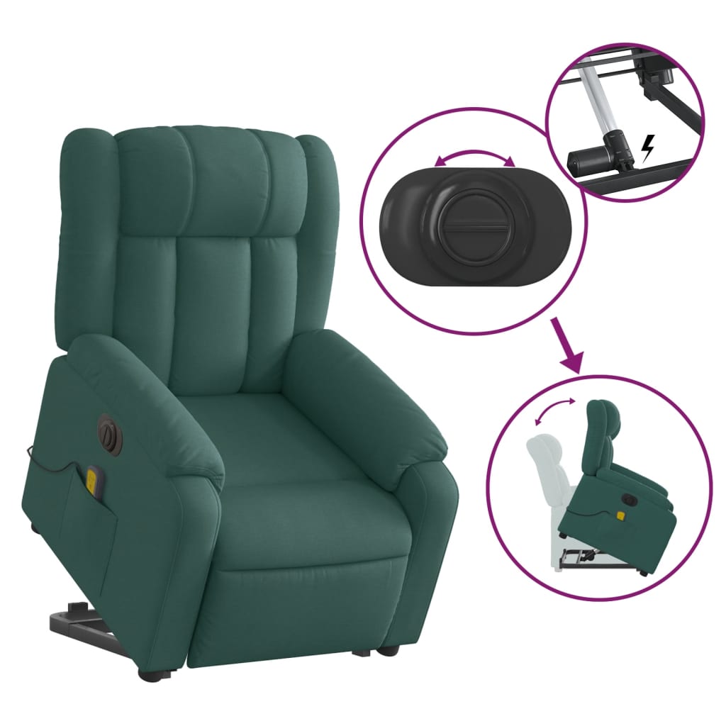 Fauteuil inclinable de massage électrique Vert foncé Tissu Fauteuils vidaXL