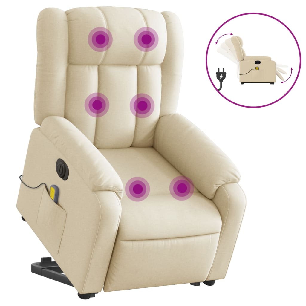 Fauteuil inclinable de massage électrique Crème Tissu Fauteuils vidaXL