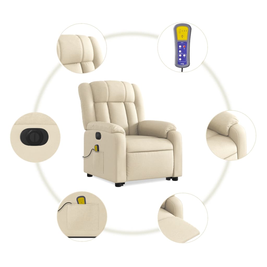 Fauteuil inclinable de massage électrique Crème Tissu Fauteuils vidaXL