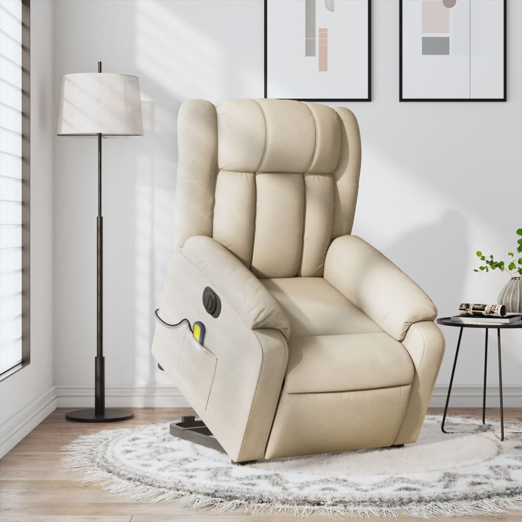 Fauteuil inclinable de massage électrique Crème Tissu Fauteuils vidaXL