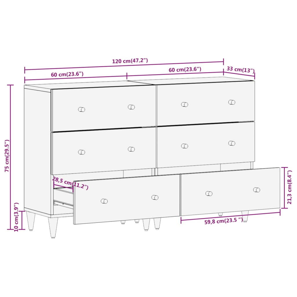 Image Armoires latérales 2 pcs 60x33x75 cm bois massif de manguier | Xios Store SNC vidaXL Xios Store SNC