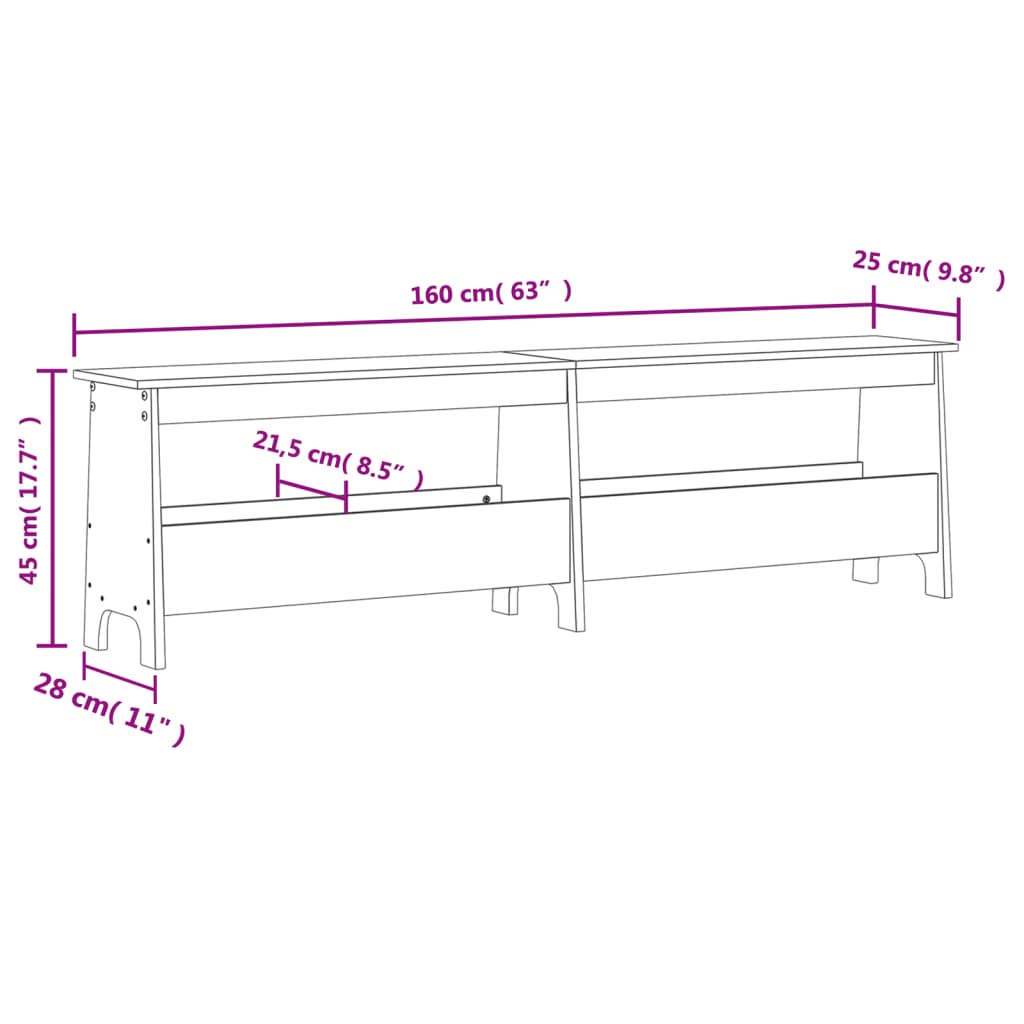 Banc d'entrée cire marron 160x28x45 cm bois de pin massif Bancs coffres vidaXL   