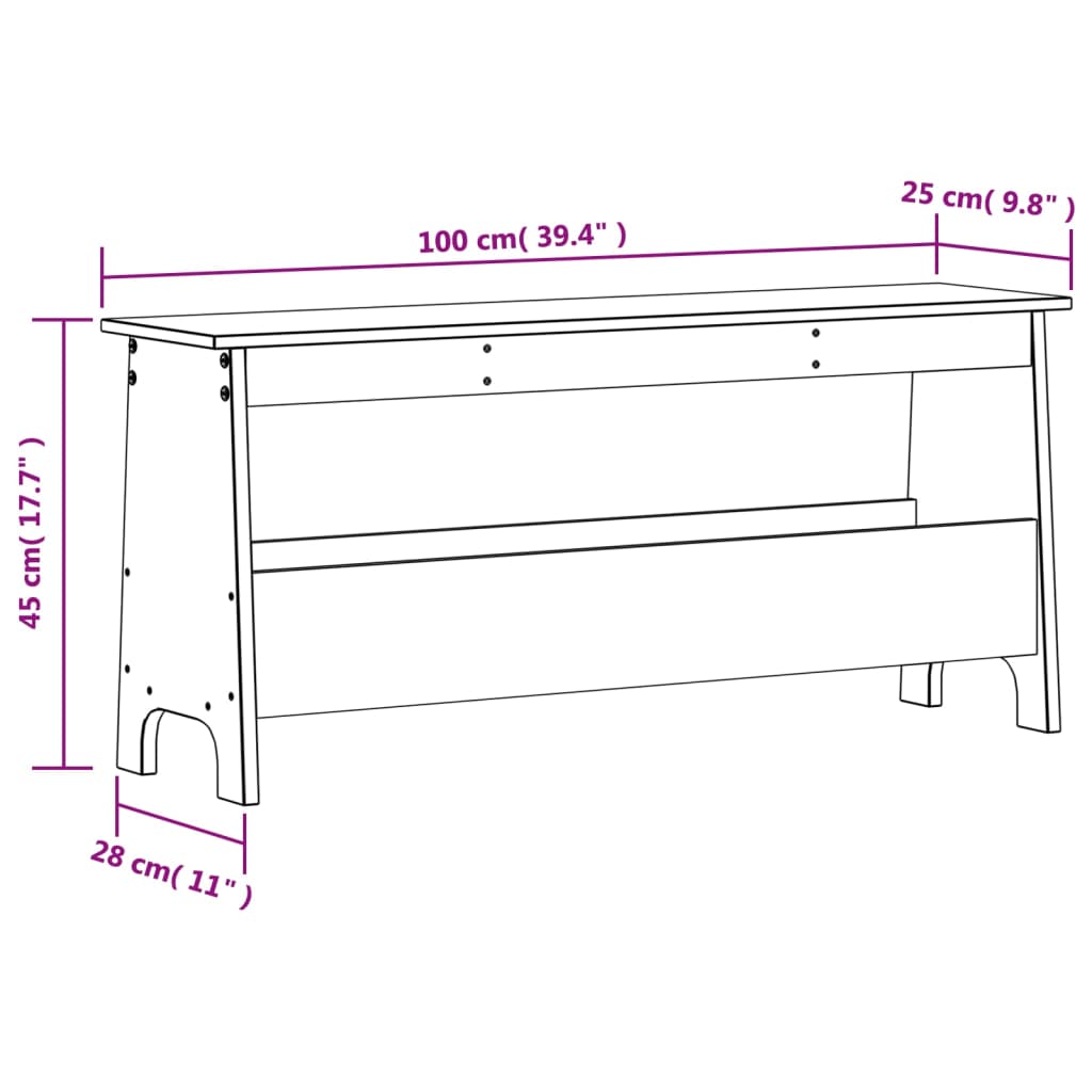 Banc d'entrée cire marron 100x28x45 cm bois de pin massif Bancs coffres vidaXL   