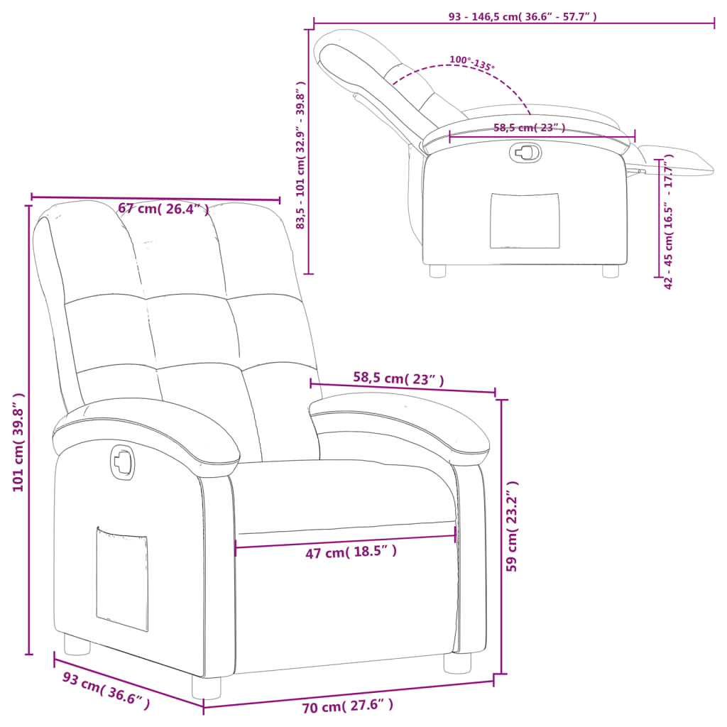 Fauteuil inclinable Taupe Tissu Fauteuils vidaXL   