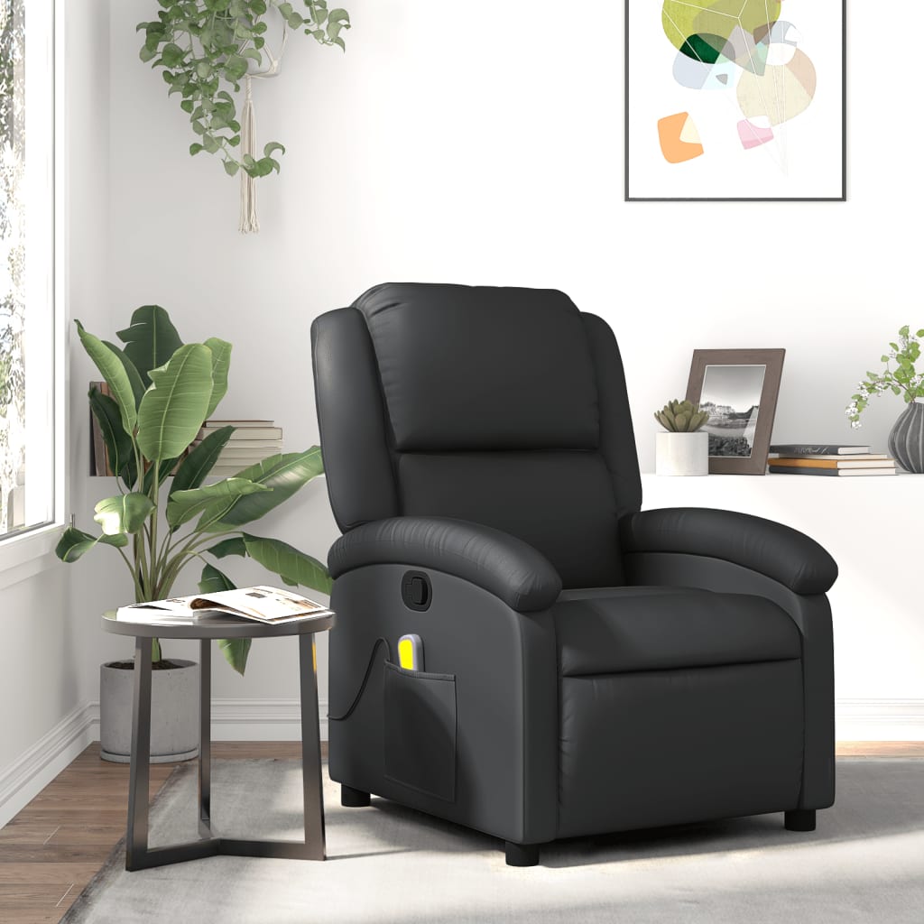 Fauteuil de massage inclinable noir cuir véritable Fauteuils vidaXL   