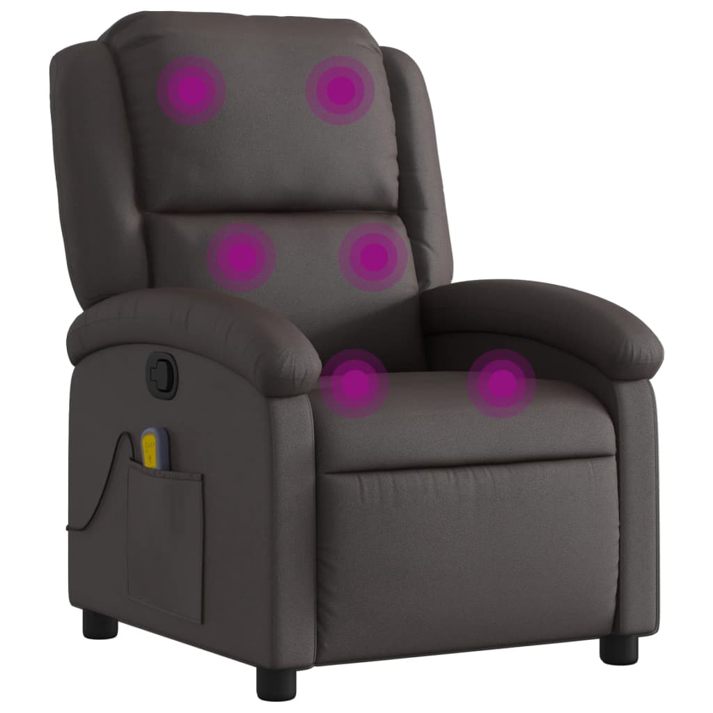 Fauteuil inclinable de massage marron foncé cuir véritable Fauteuils vidaXL   