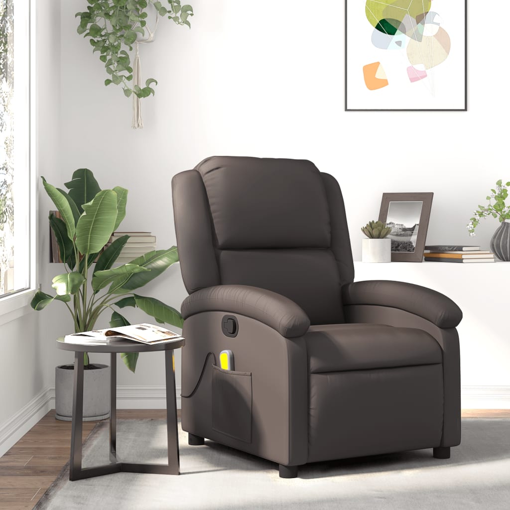 Fauteuil inclinable de massage marron foncé cuir véritable Fauteuils vidaXL   