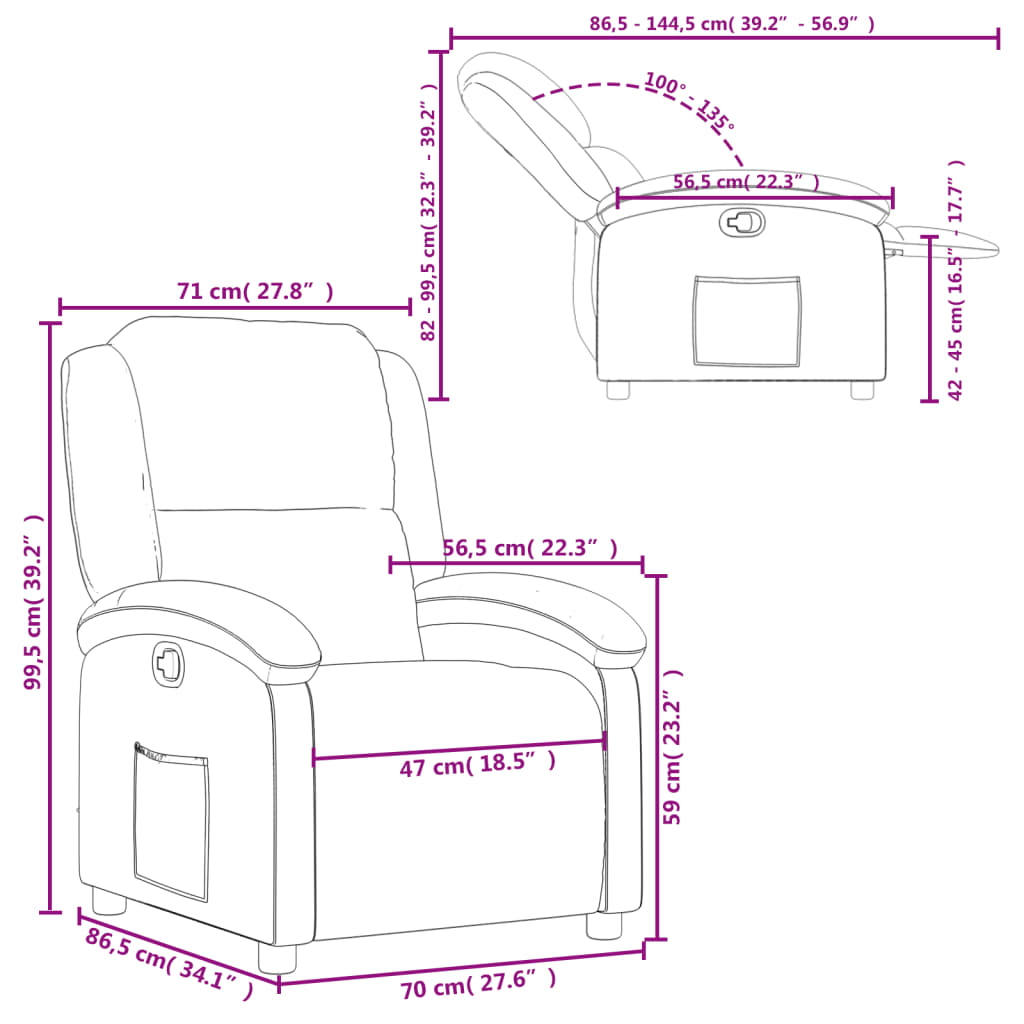 Fauteuil inclinable gris clair velours Fauteuils vidaXL   