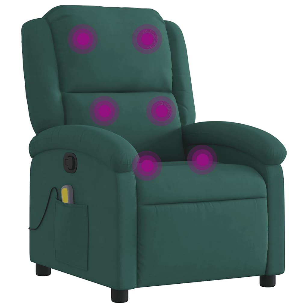 Fauteuil de massage inclinable vert foncé velours Fauteuils vidaXL   