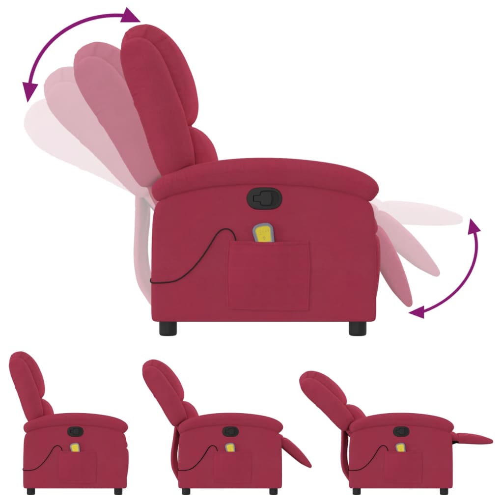 Fauteuil de massage inclinable rouge bordeaux velours Fauteuils vidaXL   