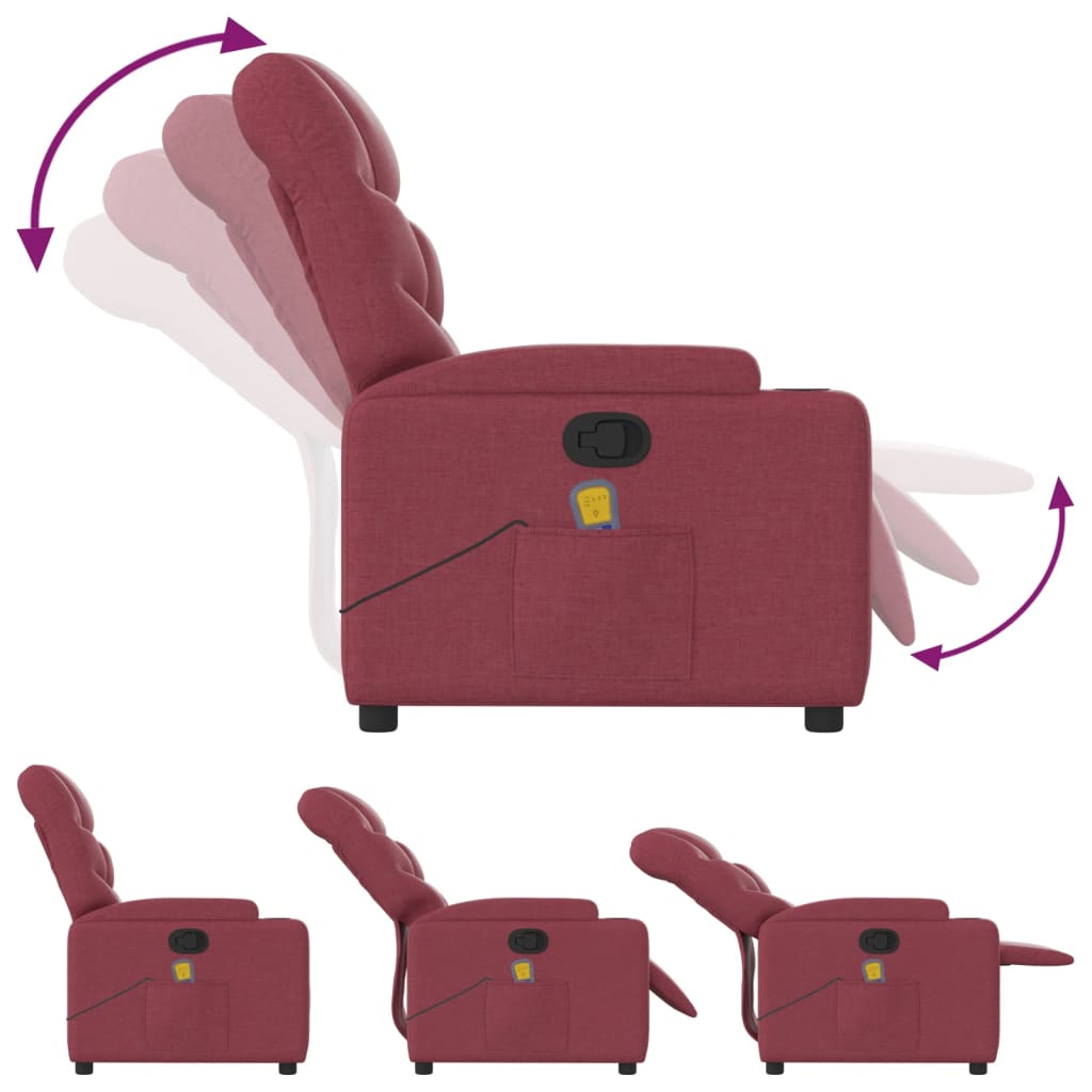 Fauteuil de massage inclinable Rouge bordeaux Tissu Fauteuils vidaXL   