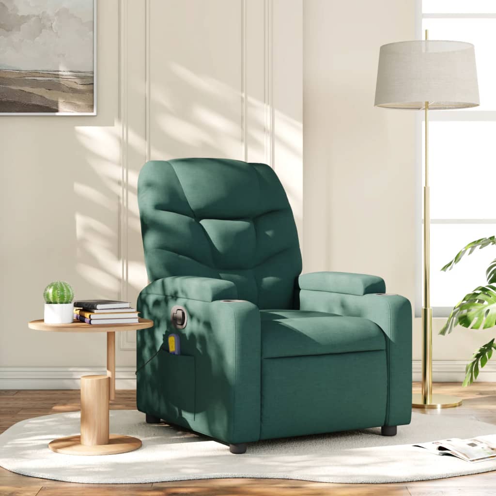 Fauteuil de massage inclinable Vert foncé Tissu Fauteuils vidaXL   