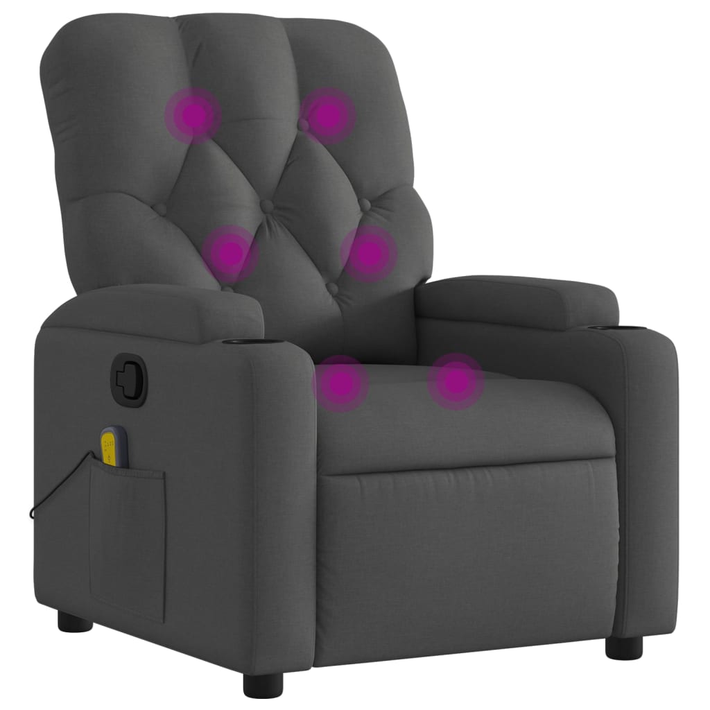 Fauteuil de massage inclinable Gris foncé Tissu Fauteuils vidaXL   