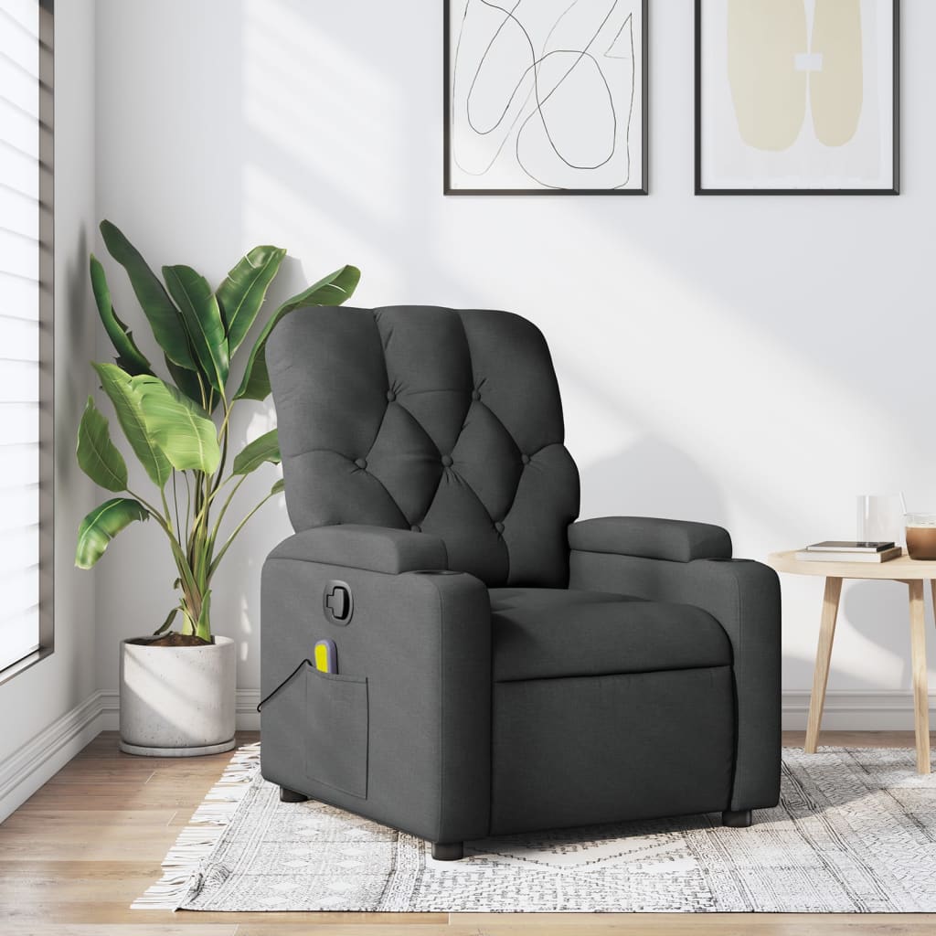 Fauteuil de massage inclinable Gris foncé Tissu Fauteuils vidaXL   