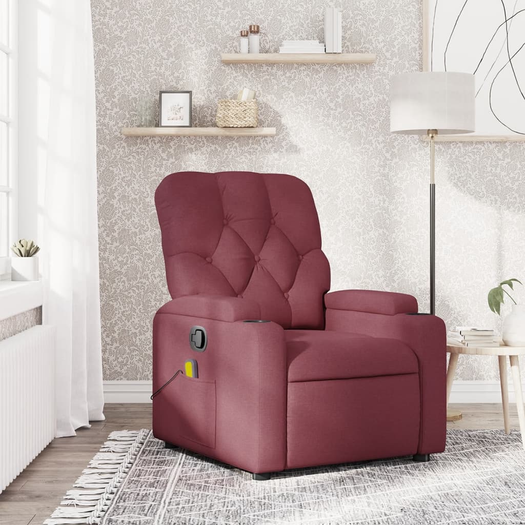 Fauteuil de massage inclinable Rouge bordeaux Tissu Fauteuils vidaXL   