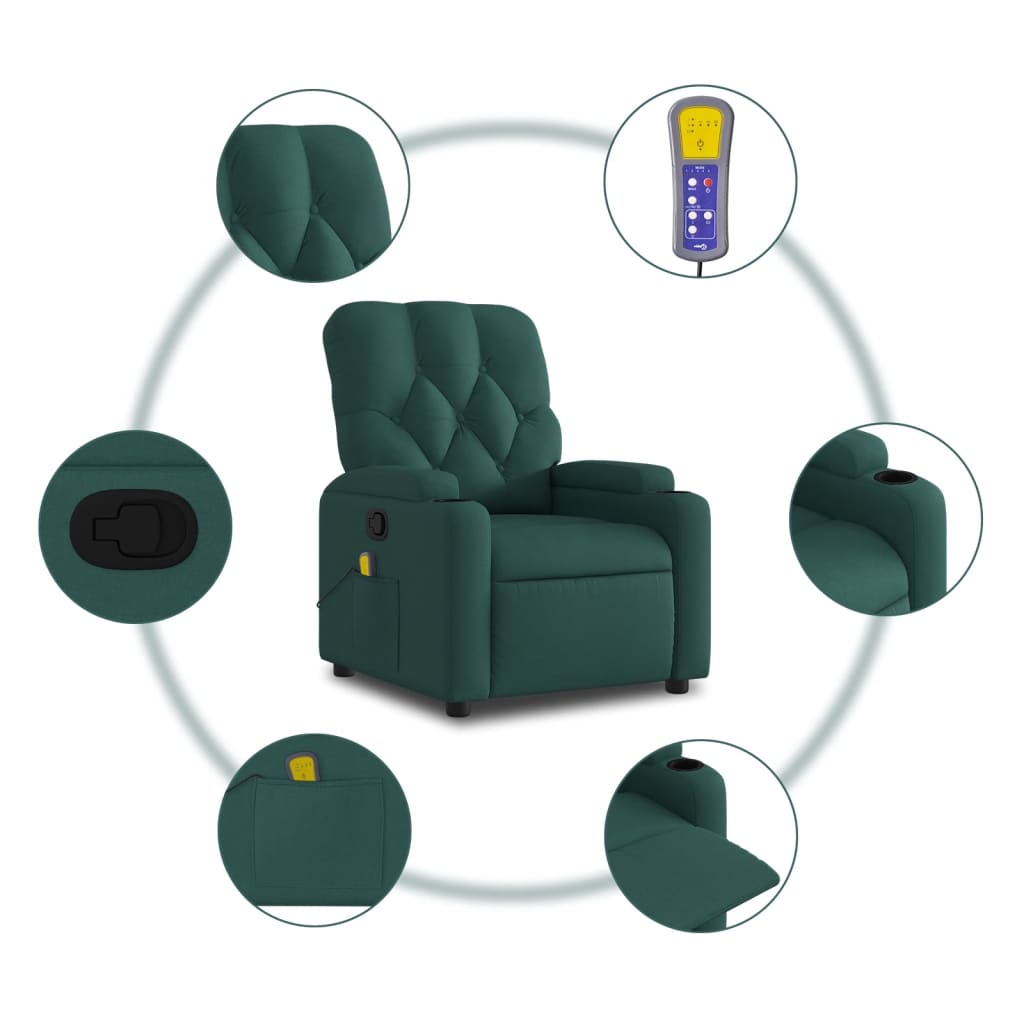 Fauteuil de massage inclinable Vert foncé Tissu Fauteuils vidaXL   