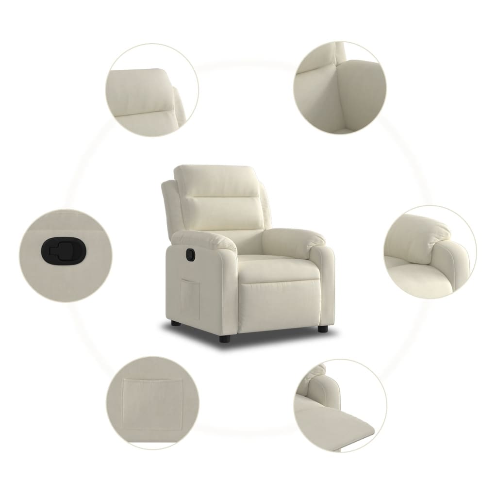 Fauteuil inclinable Crème Velours Fauteuils vidaXL   