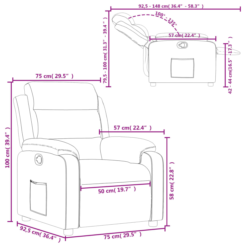 Fauteuil inclinable Crème Velours Fauteuils vidaXL   