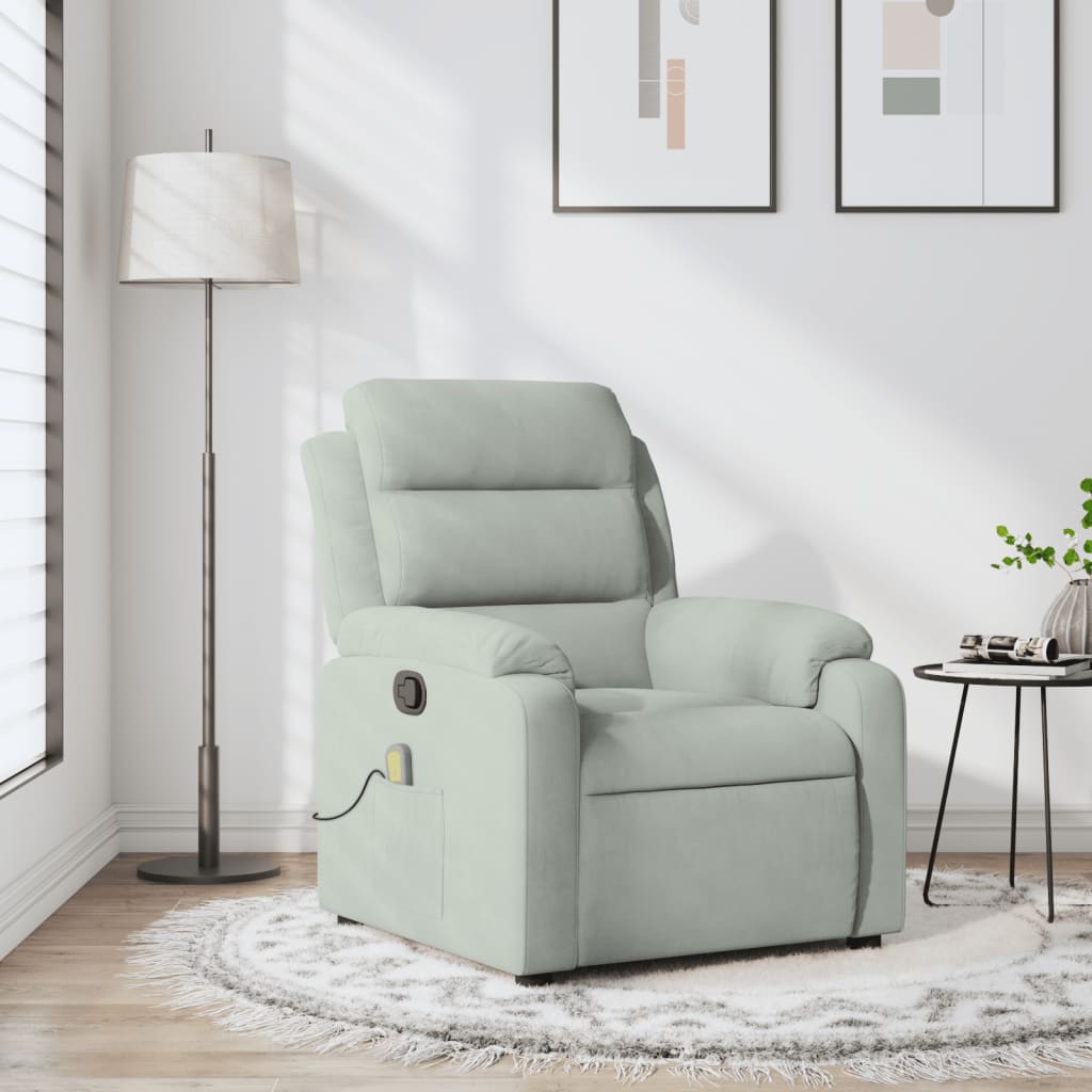 Fauteuil de massage inclinable gris clair velours Fauteuils vidaXL   