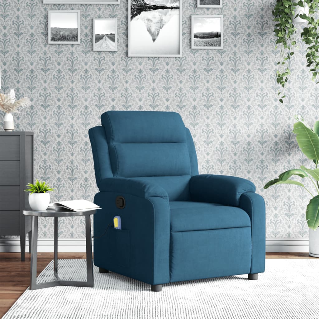 Fauteuil inclinable de massage bleu velours Fauteuils vidaXL   