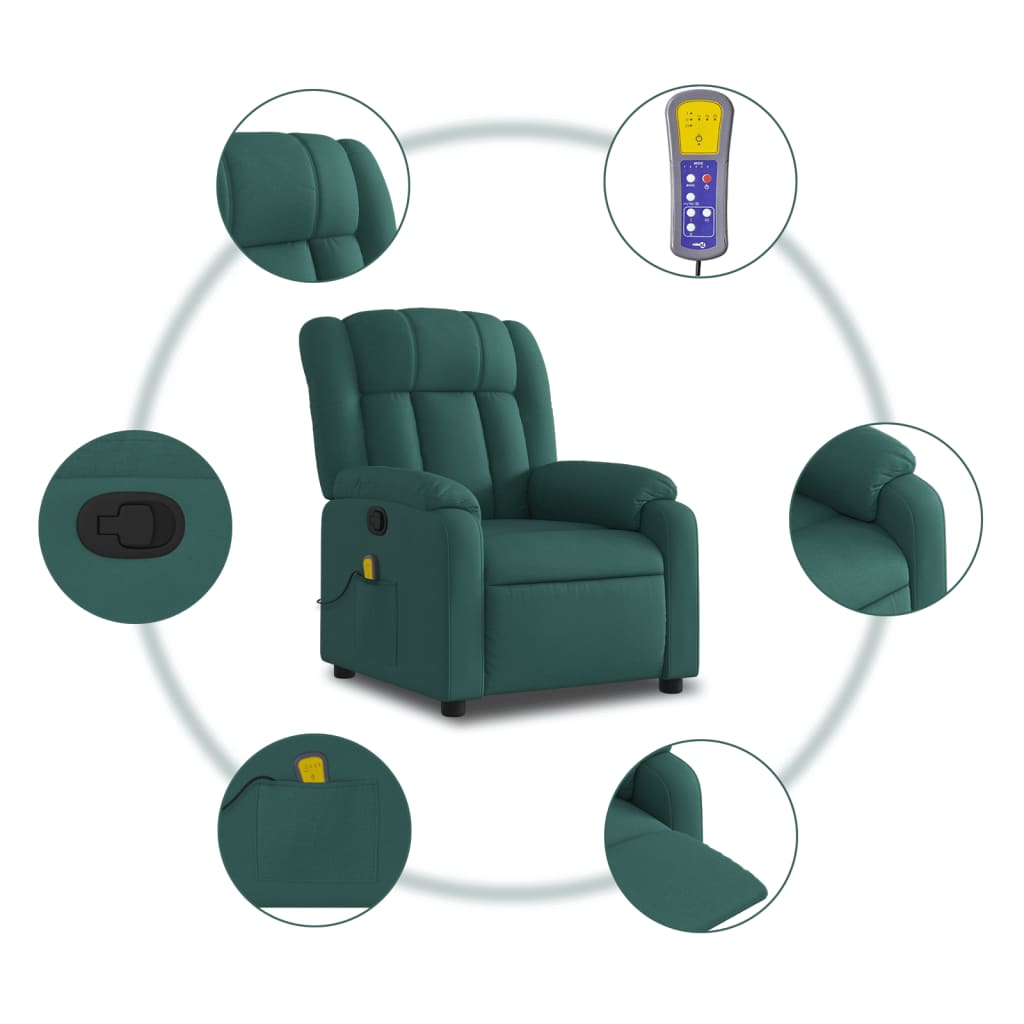 Fauteuil de massage inclinable Vert foncé Tissu Fauteuils vidaXL