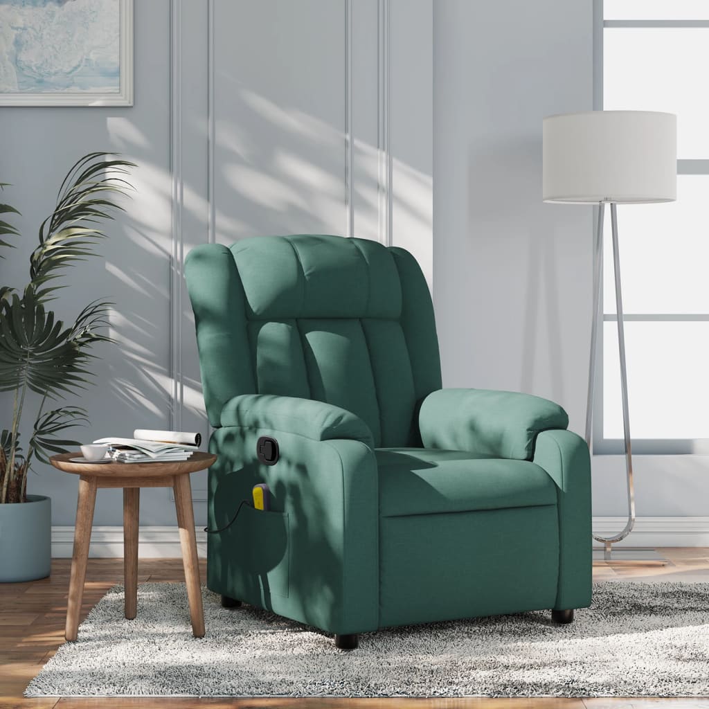 Fauteuil de massage inclinable Vert foncé Tissu Fauteuils vidaXL