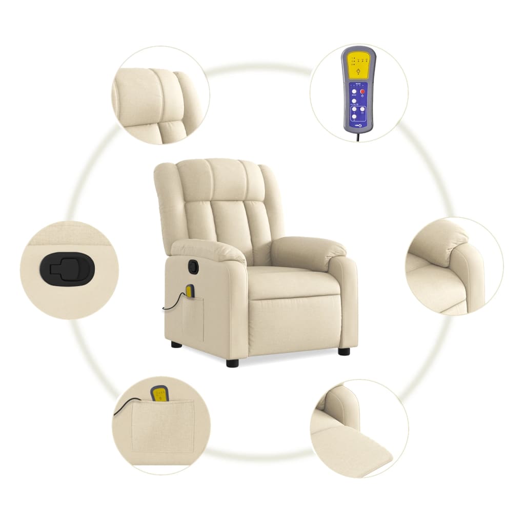 Fauteuil de massage inclinable Crème Tissu Fauteuils vidaXL