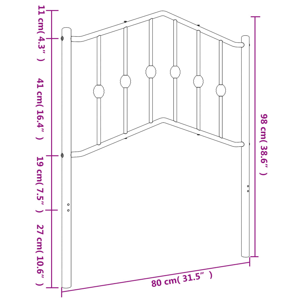 Tête de lit métal noir 75 cm Têtes et pieds de lit vidaXL   