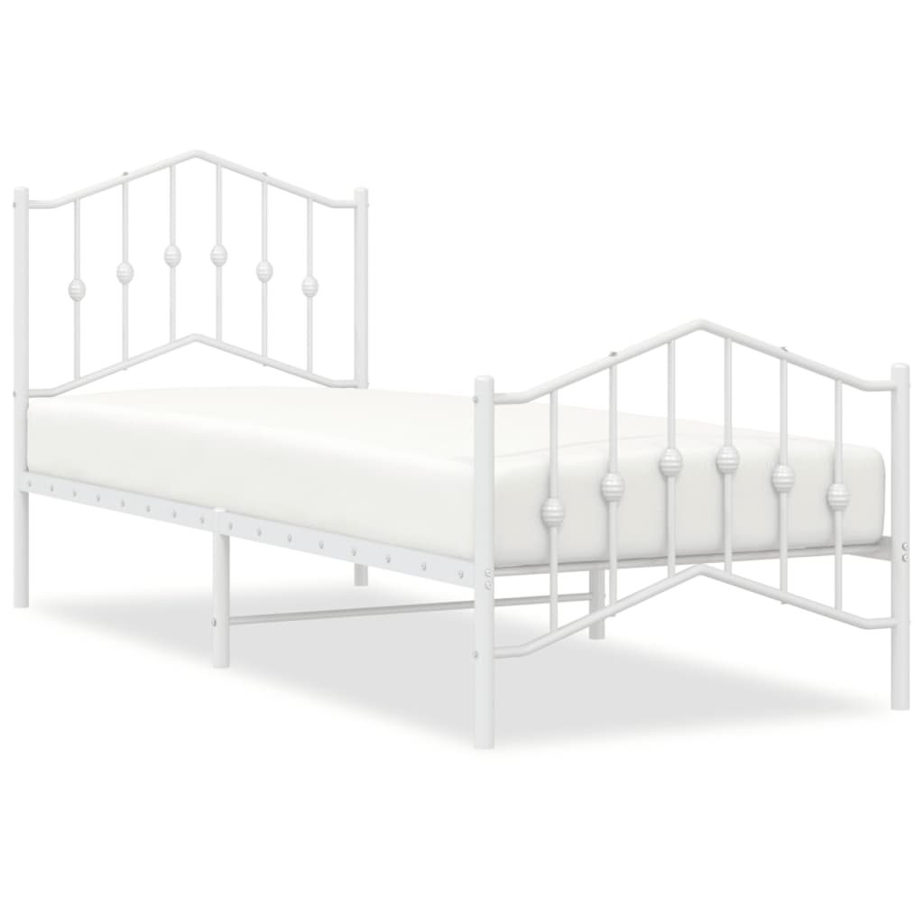 Cadre de lit métal sans matelas avec pied de lit blanc 80x200cm