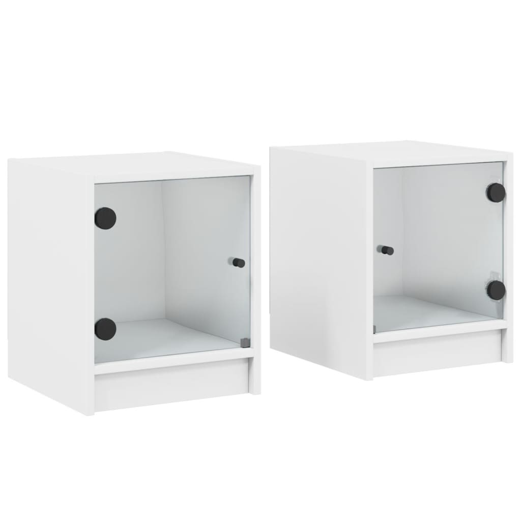 Tables de chevet avec portes en verre 2 pcs blanc 35x37x42 cm Tables de chevet vidaXL   