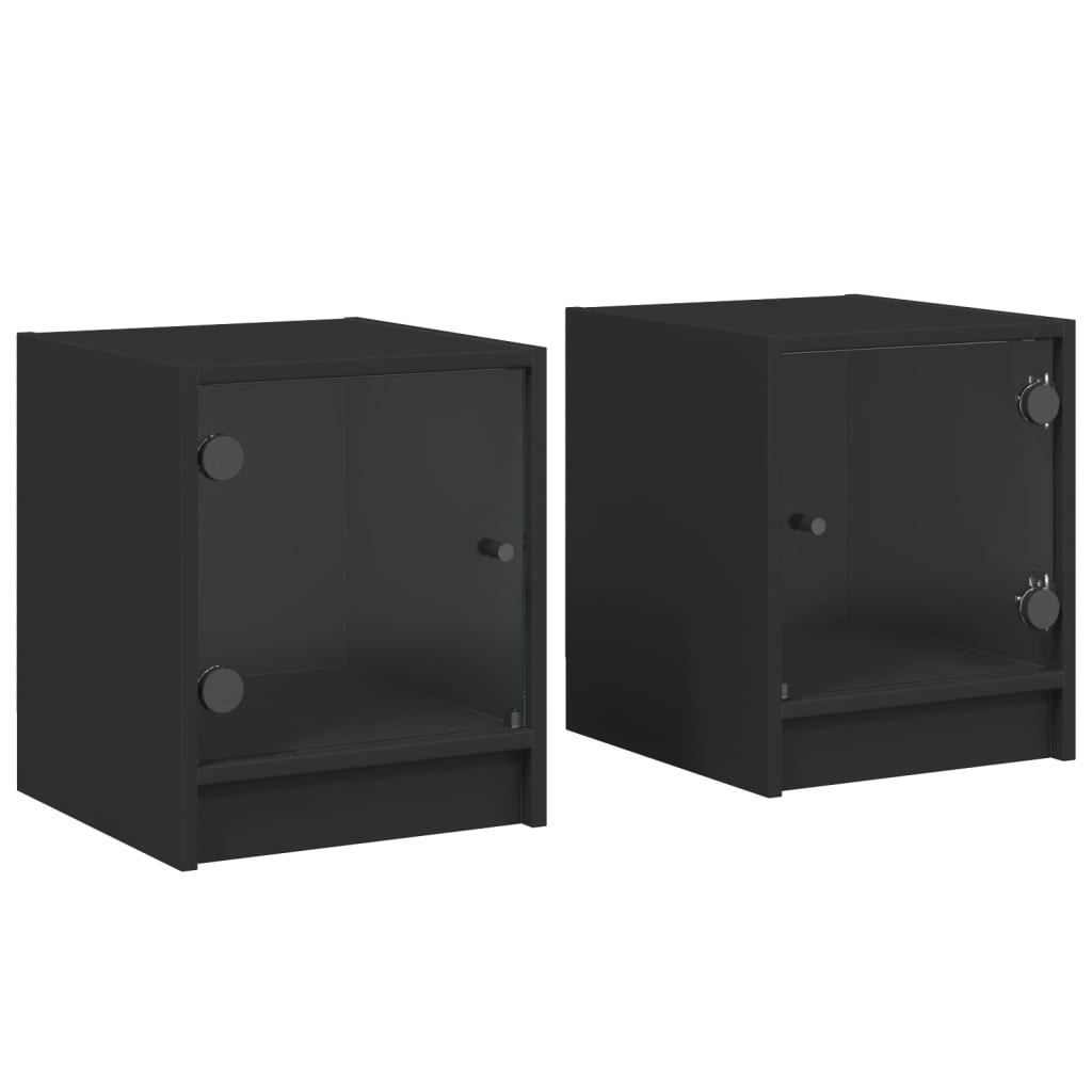 Tables de chevet avec portes en verre 2 pcs noir 35x37x42 cm Tables de chevet vidaXL   