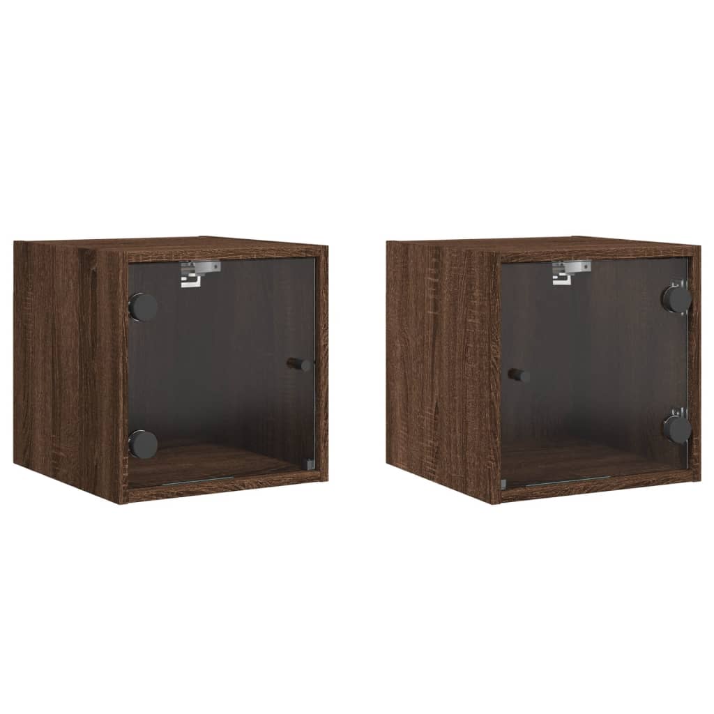 Tables de chevet et portes vitrées 2pcs chêne marron 35x37x35cm Tables de chevet vidaXL   