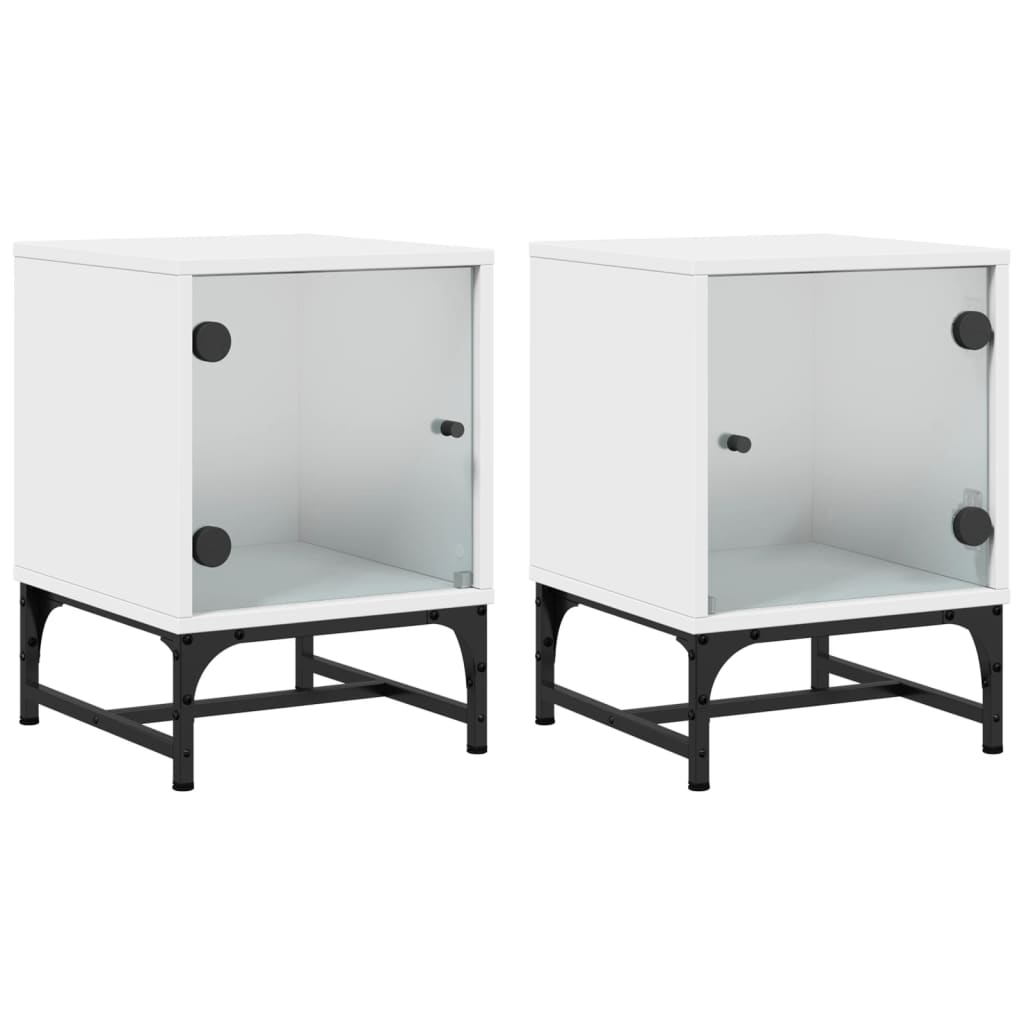 Tables de chevet avec portes en verre 2 pcs blanc 35x37x50 cm Tables de chevet vidaXL   