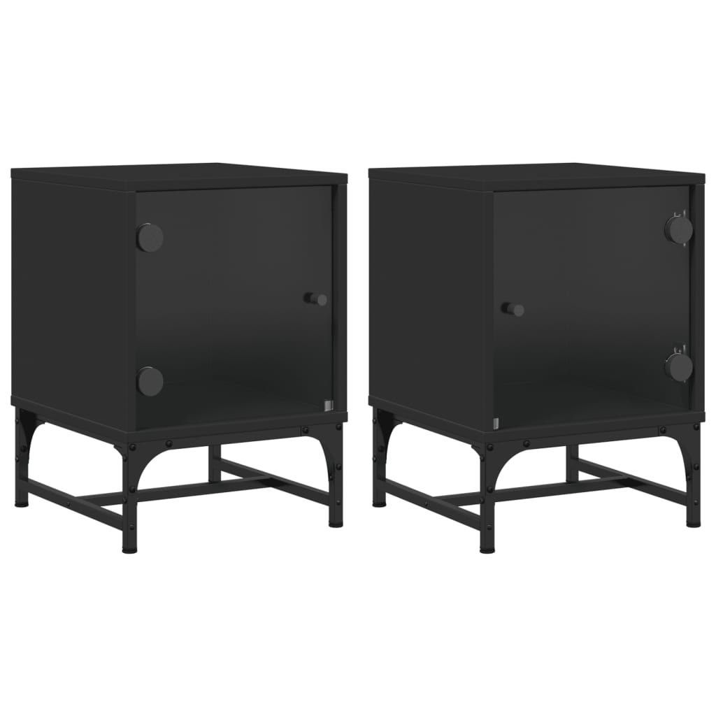 Tables de chevet avec portes en verre 2 pcs noir 35x37x50 cm Tables de chevet vidaXL   