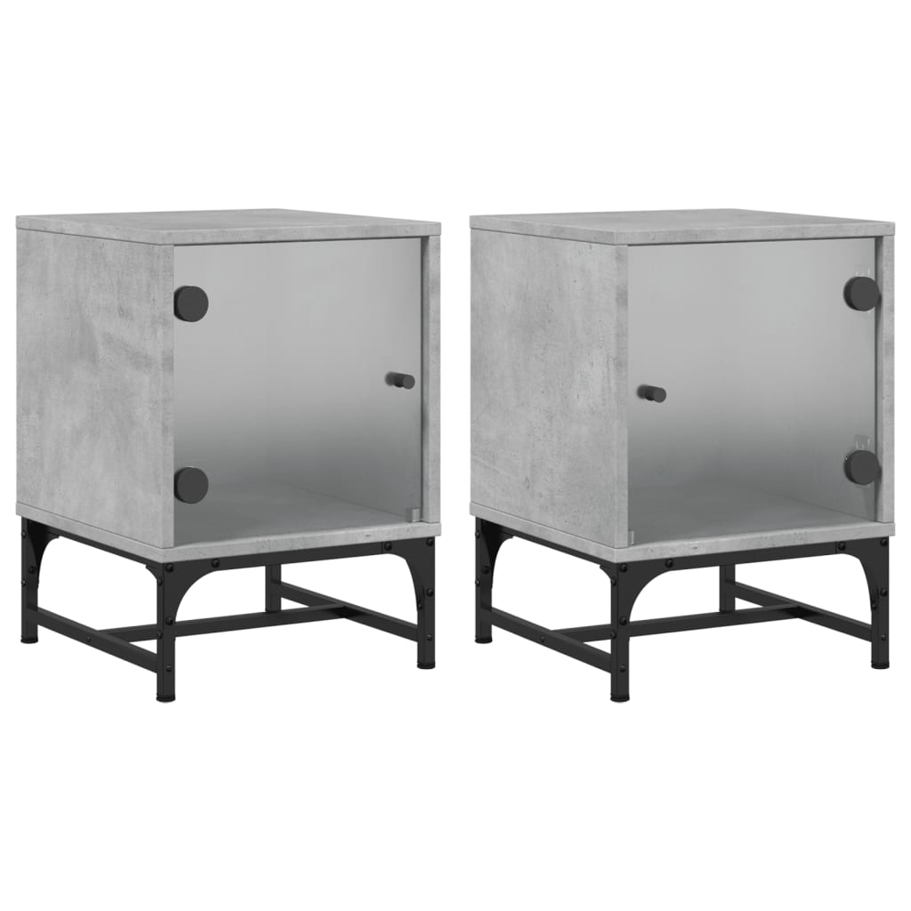 Tables de chevet et portes vitrées 2 pcs gris béton 35x37x50 cm Tables de chevet vidaXL   