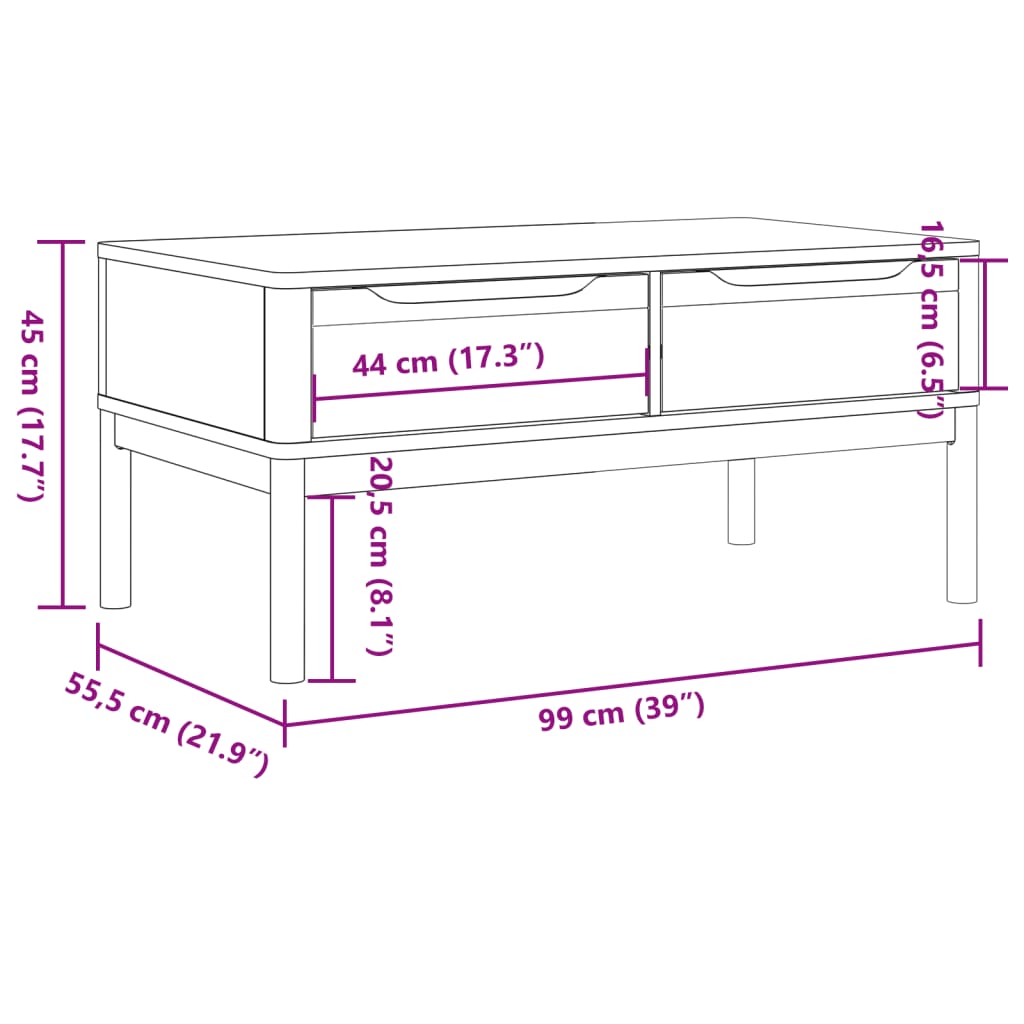 Table basse FLORO cire marron 99x55,5x45 cm bois massif de pin Tables basses vidaXL   