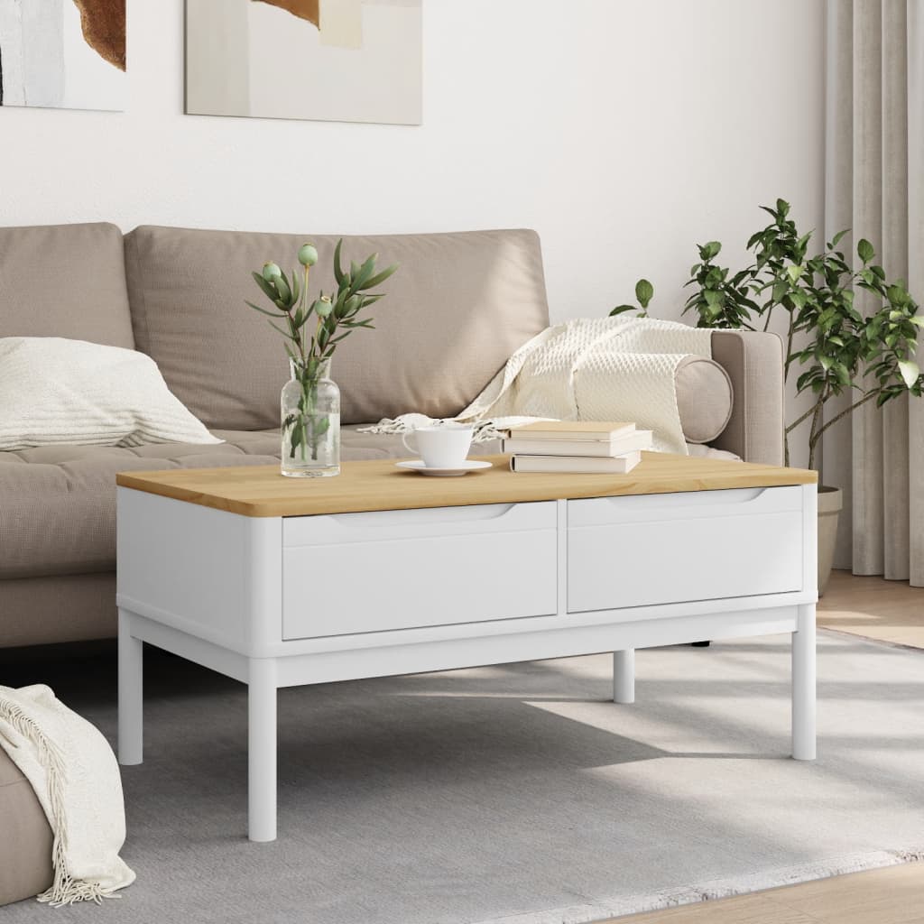 Table basse FLORO blanc 99x55,5x45 cm bois massif de pin Tables basses vidaXL   