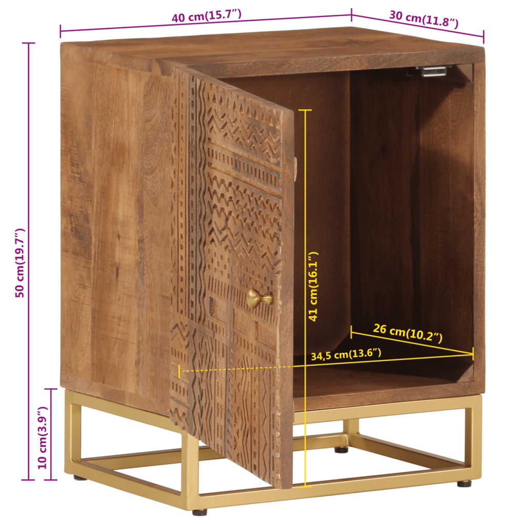 Table de chevet 40x30x50 cm bois massif manguier et fer Fixations & meubles de rangement multimédia vidaXL