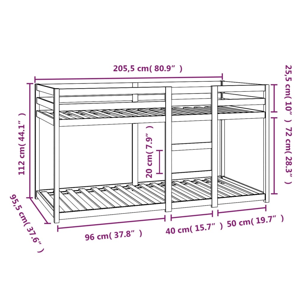 Lit superposé sans matelas 90x200 cm bois de pin massif Lits & cadres de lit vidaXL   