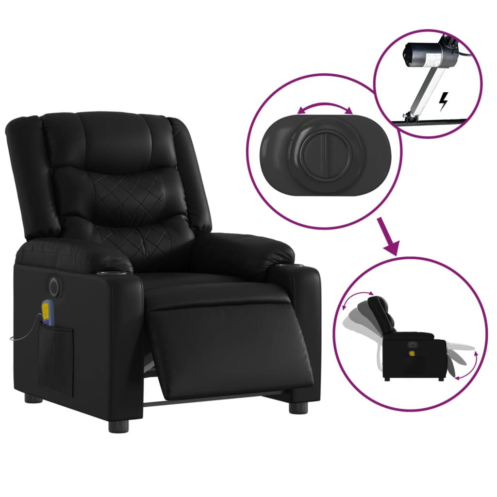 Fauteuil de massage inclinable électrique noir similicuir Fauteuils vidaXL   